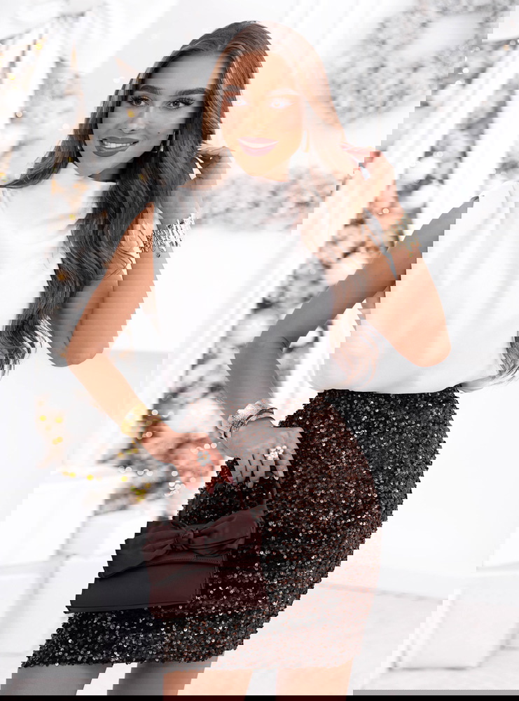 Czekoladowa cekinowa mini spódniczka...