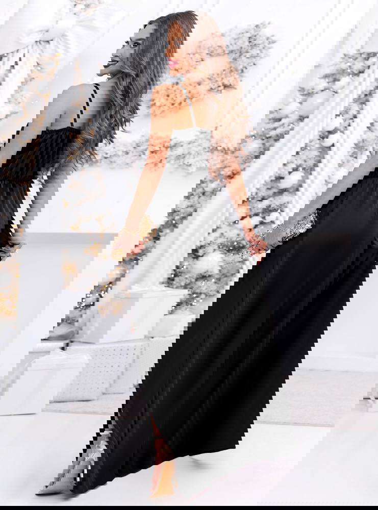 Czarna świąteczna sukienka satynowa...