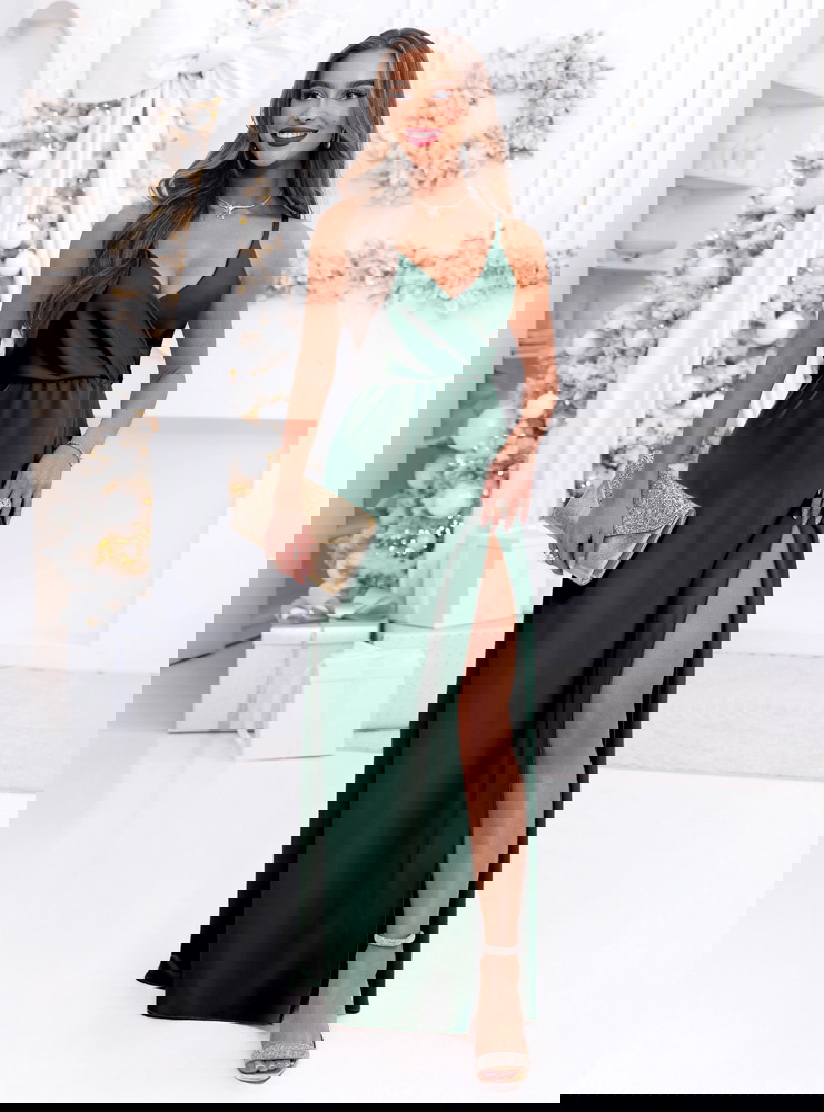 Świąteczna sukienka satynowa maxi na...