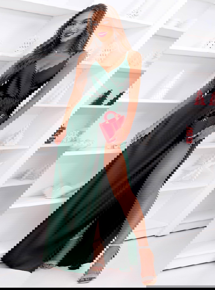 Świąteczna sukienka satynowa maxi na...