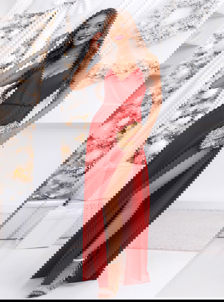 Malinowa świąteczna sukienka satynowa...