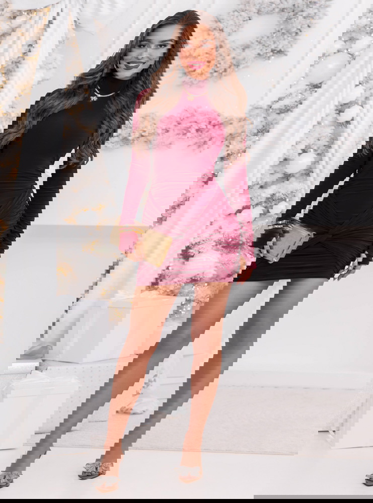 Bordowa sukienka mini na święta z...