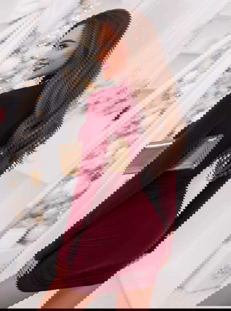 Bordowa sukienka mini na święta z...