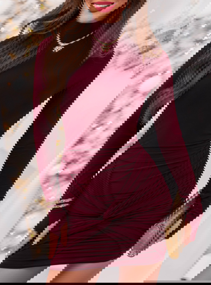 Bordowa sukienka mini na święta z...