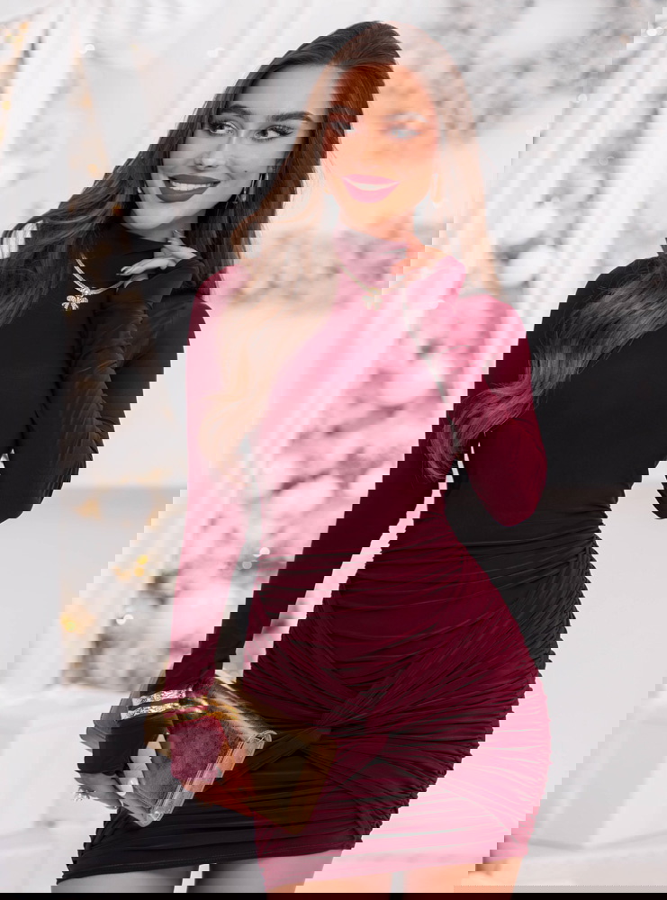 Bordowa sukienka mini na święta z...