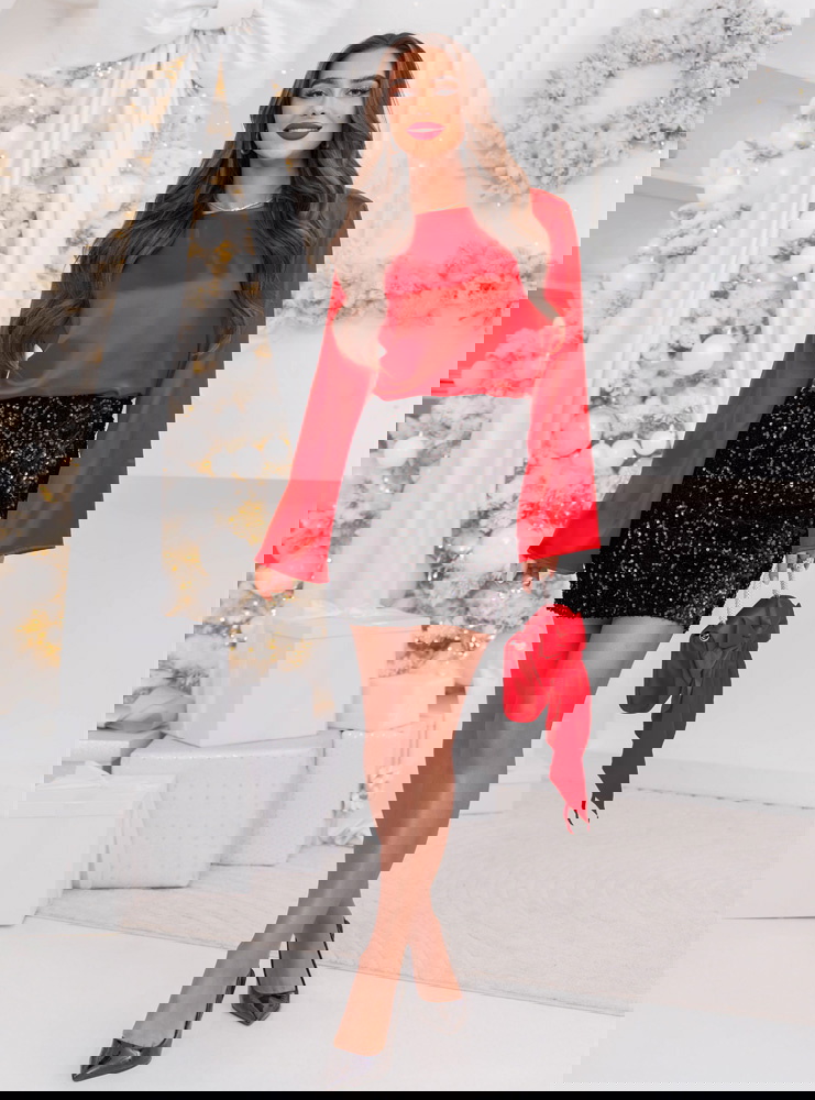 Malinowa satynowa bluzka na święta z...