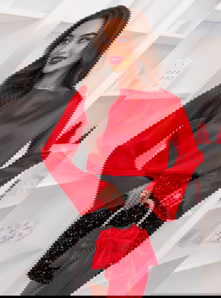 Malinowa satynowa bluzka na święta z...