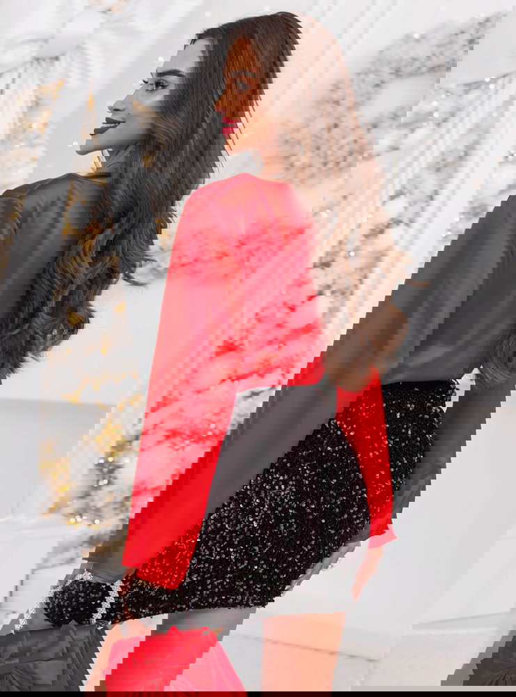 Malinowa satynowa bluzka na święta z...