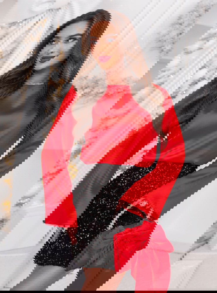 Malinowa satynowa bluzka na święta z...