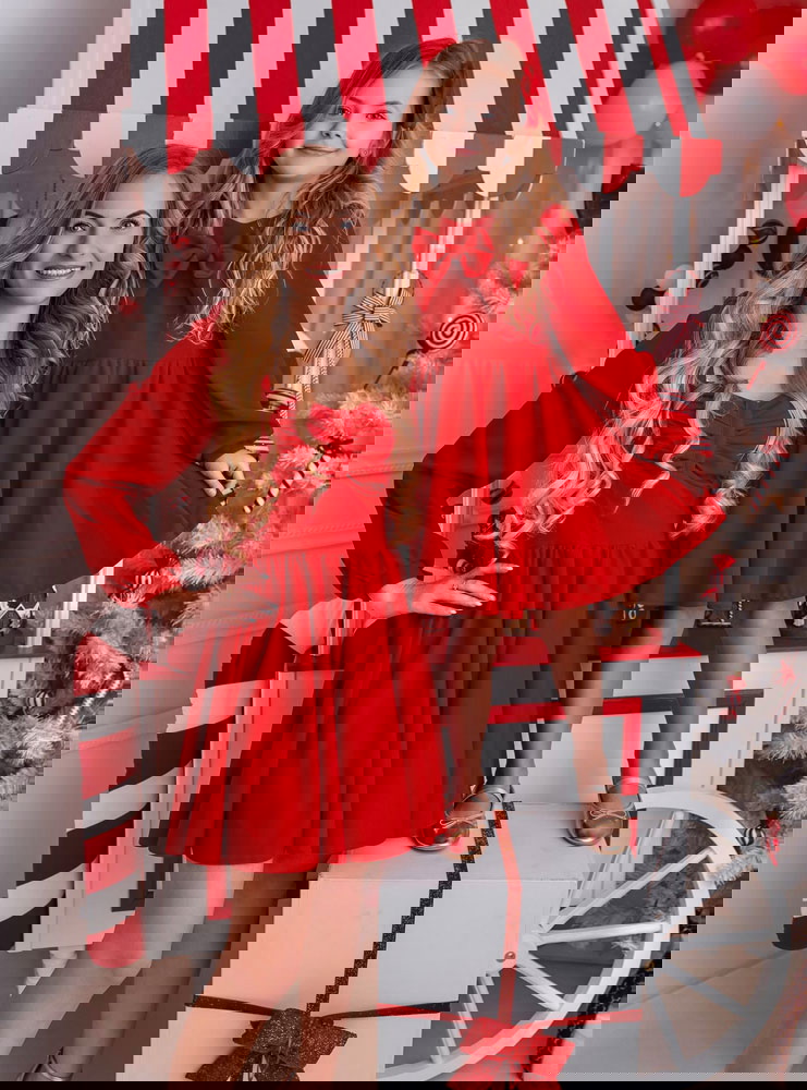 Malinowy zestaw sukienek świątecznych...