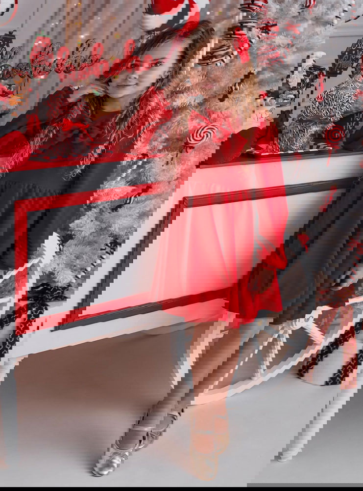 Malinowy zestaw sukienek świątecznych...