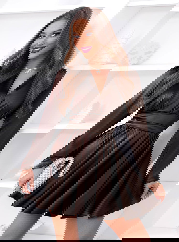 Czekoladowa satynowa sukienka mini...