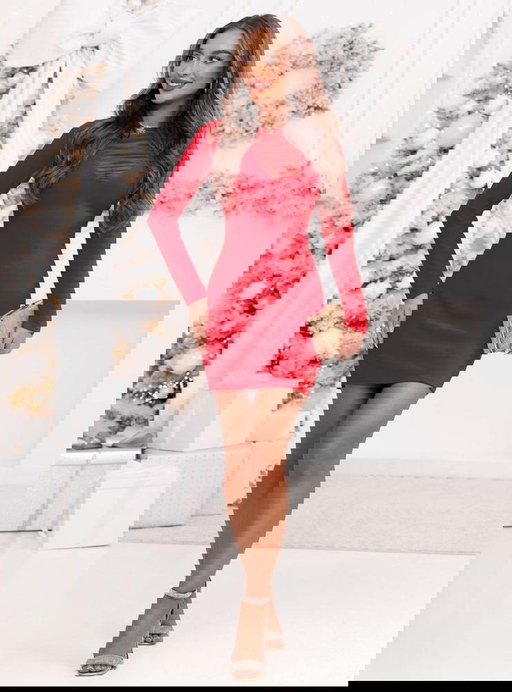 Malinowa dopasowana sukienka z...