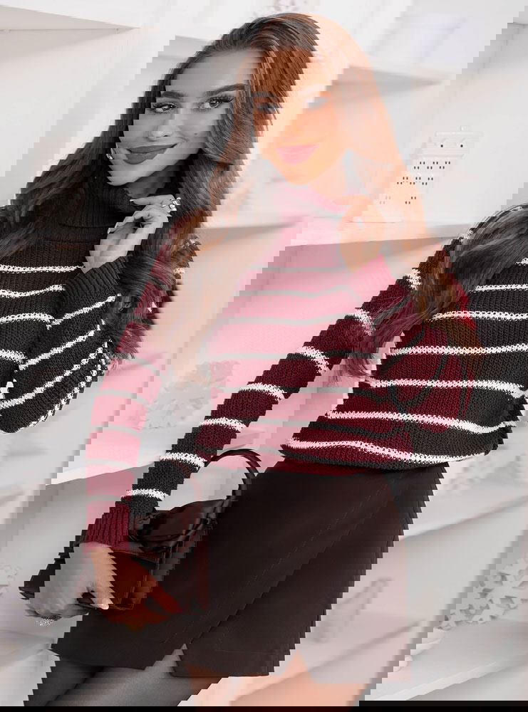 Bordowy sweter w paski Chrystallyn