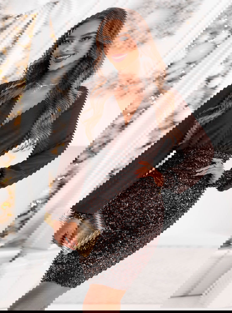 Czekoladowa cekinowa sukienka mini...