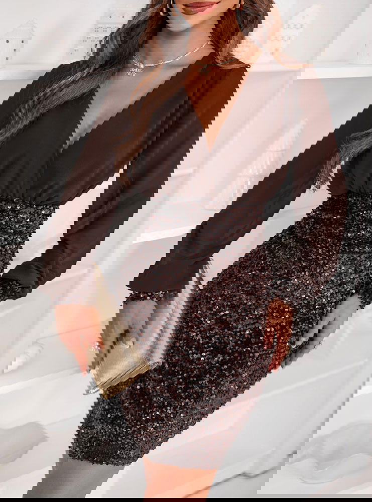 Czekoladowa cekinowa sukienka mini...