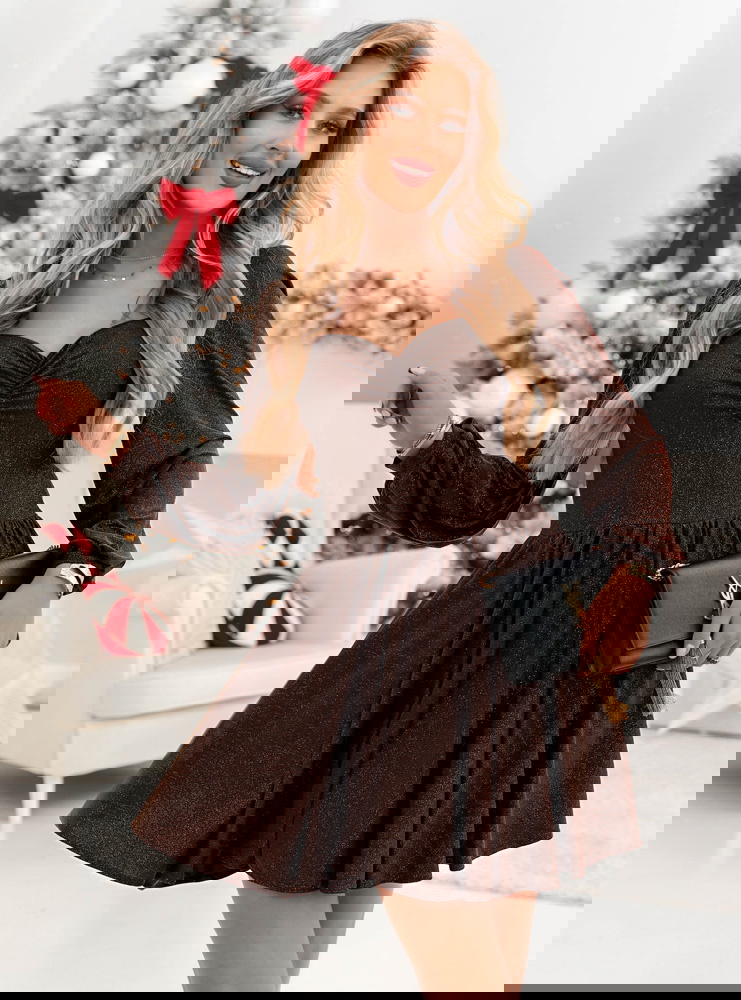 Czekoladowa brokatowa sukienka z...