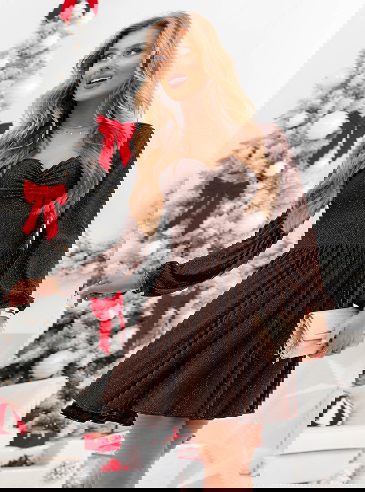 Czekoladowa brokatowa sukienka z...