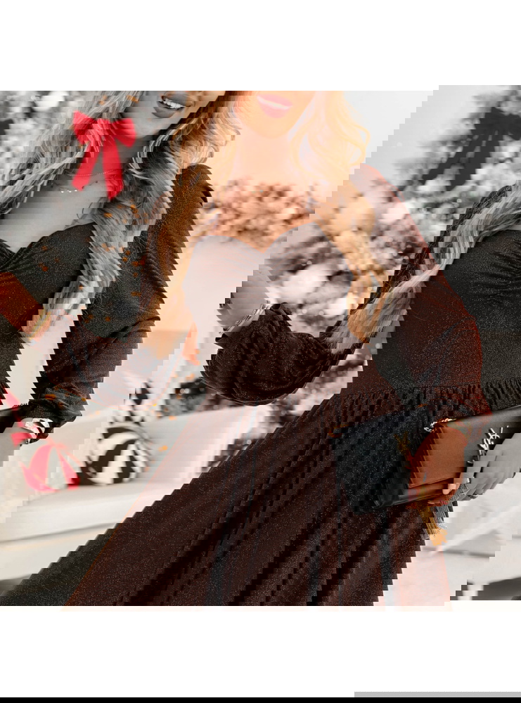 Czekoladowa brokatowa sukienka z...