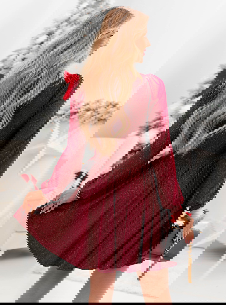 Bordowa brokatowa sukienka z...