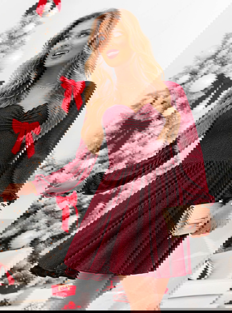 Bordowa brokatowa sukienka z...