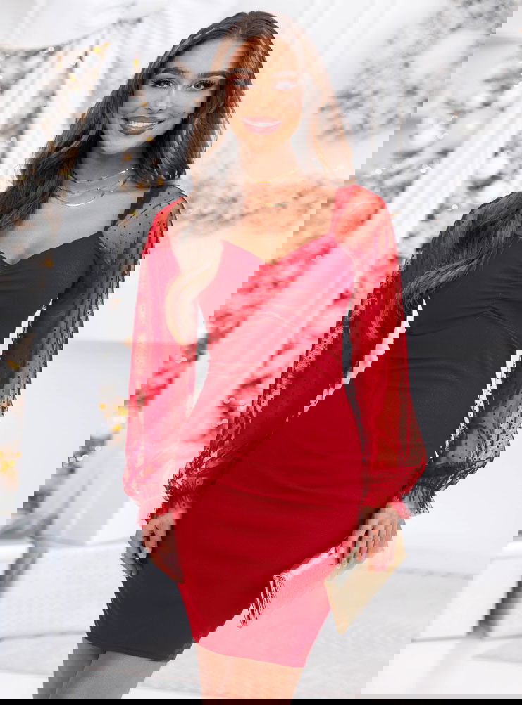 Malinowa dopasowana sukienka z...