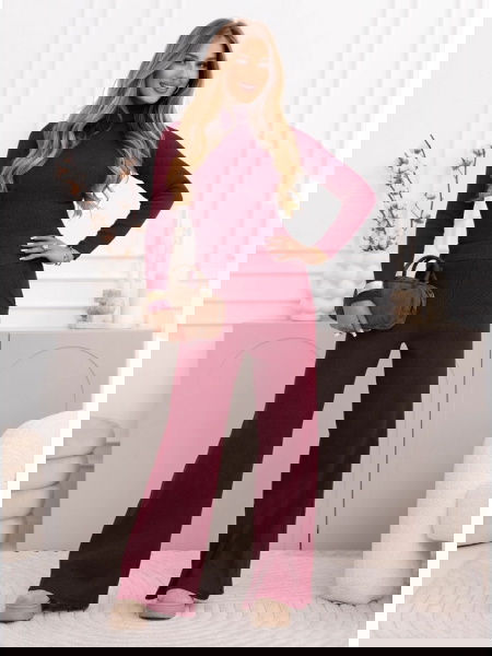 Bordowy prążkowany komplet...