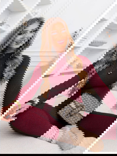 Bordowy prążkowany komplet...