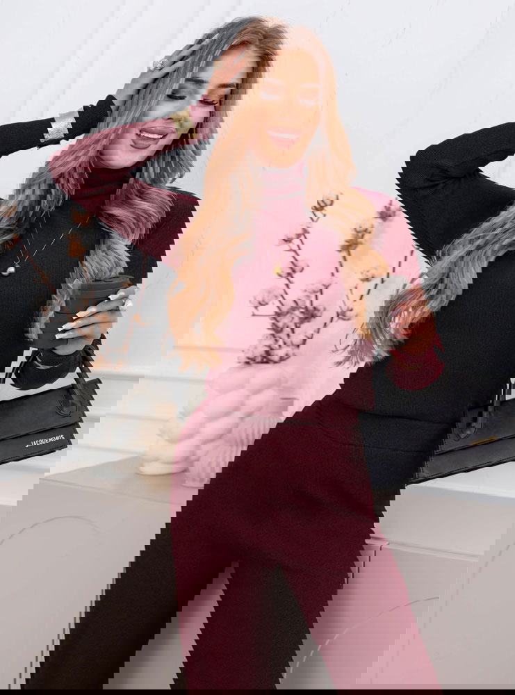 Bordowy komplet bluzka z golfem i...