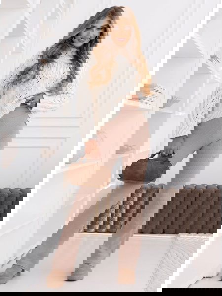 Beżowe prążkowane spodnie z... 2