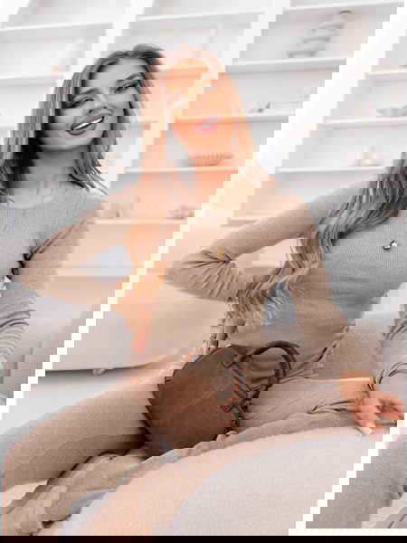 Beżowy prążkowany komplet...