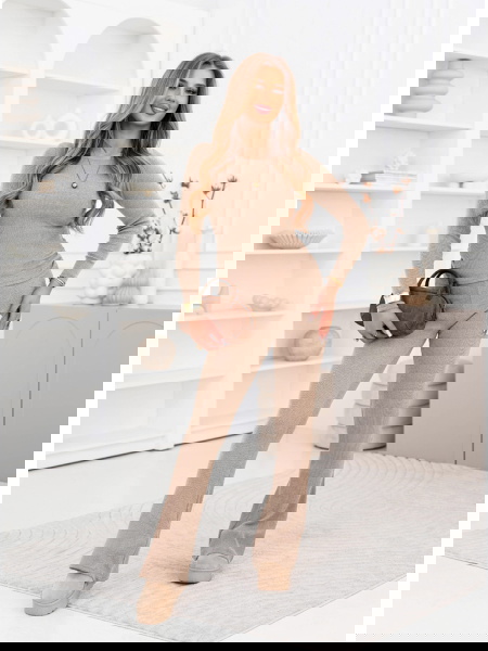 Beżowy prążkowany komplet... 2