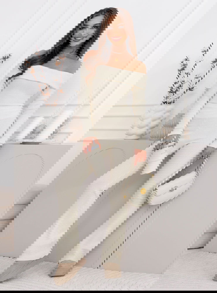 Prążkowany komplet bluzka hiszpanka i...