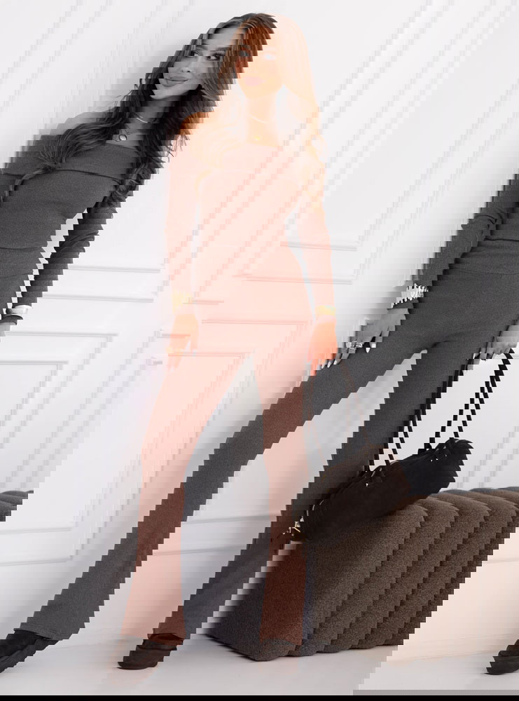 Prążkowany komplet bluzka hiszpanka i...