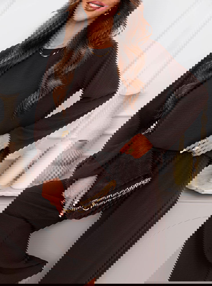 Czekoladowy komplet bluzka i szerokie...