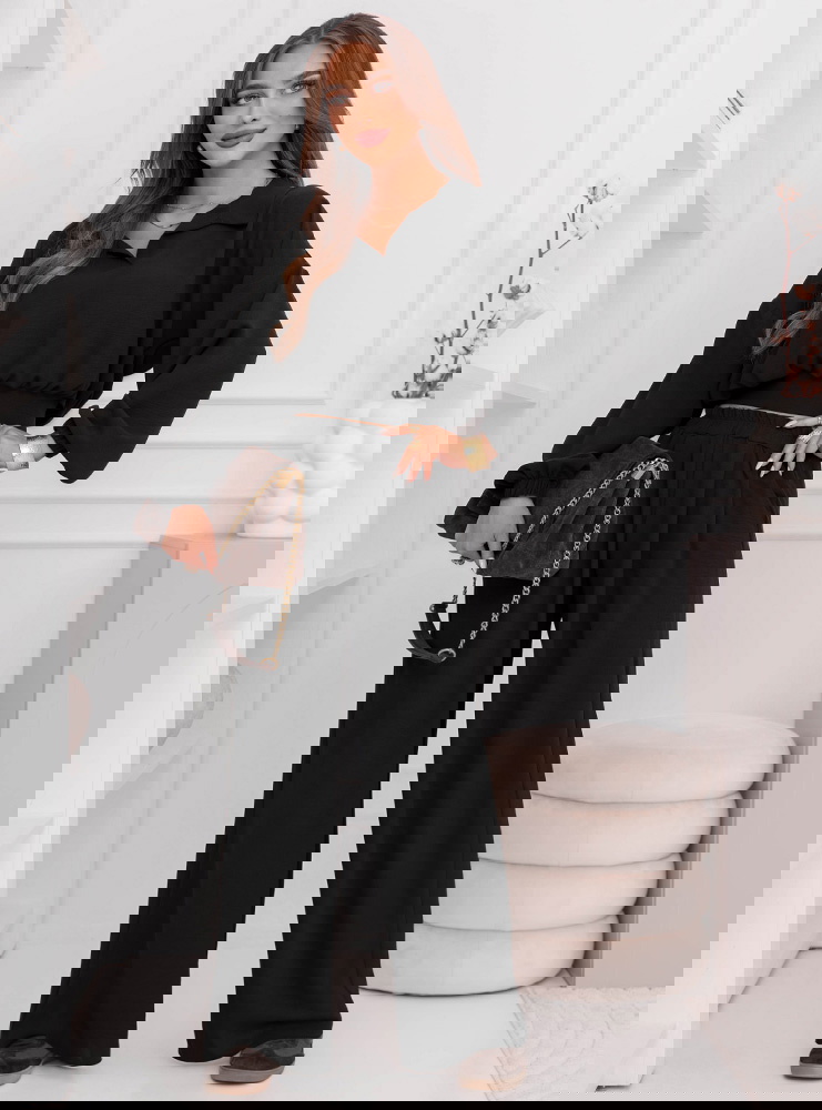 Czarny komplet bluzka i szerokie...