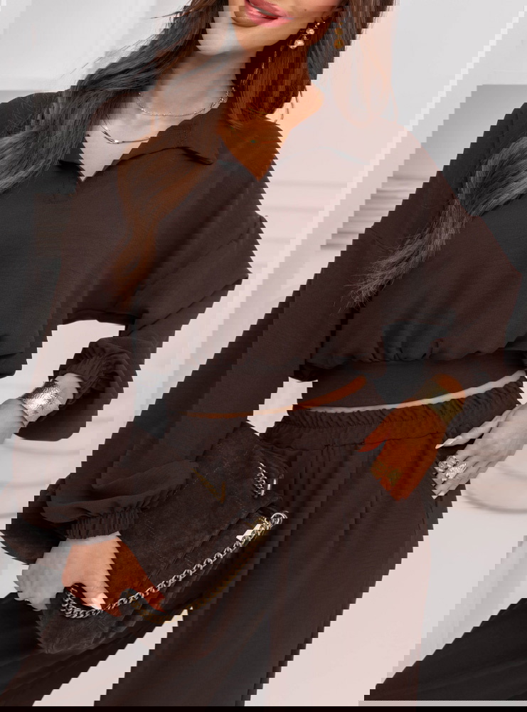 Czekoladowy komplet bluzka i szerokie...