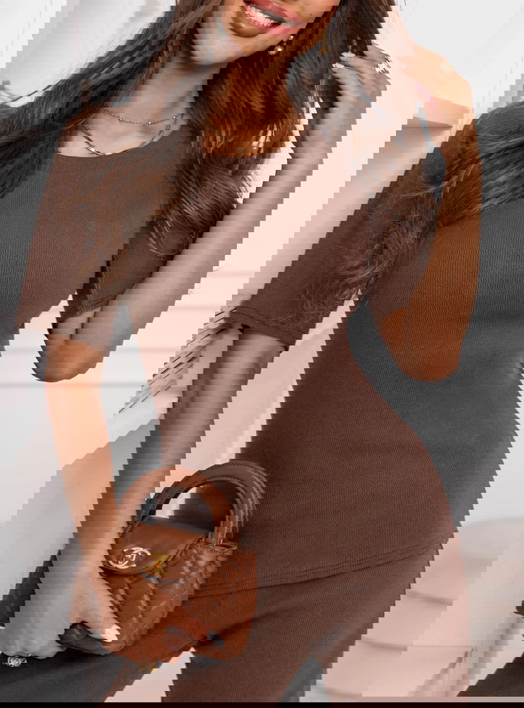 Prążkowany komplet bluzka z krótkim...