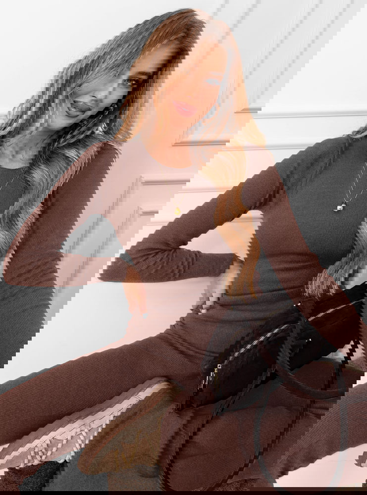 Prążkowany komplet bluzka i spodnie...