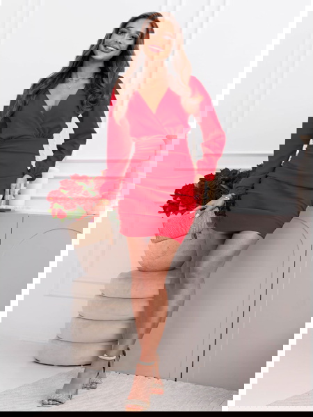 Malinowa sukienka mini z... 2