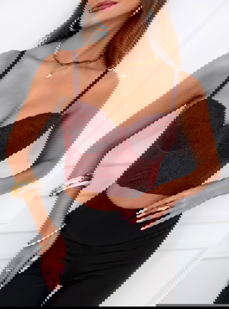 Bordowy stanik gorsetowy z koronką...