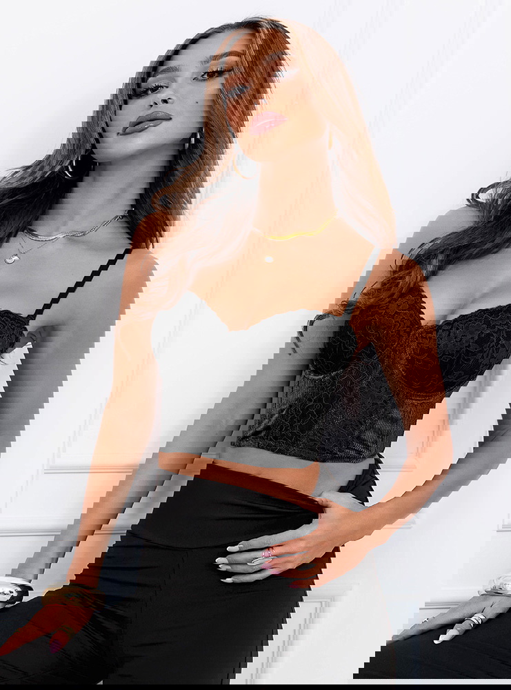 Czarny stanik gorsetowy z koronką Loesie