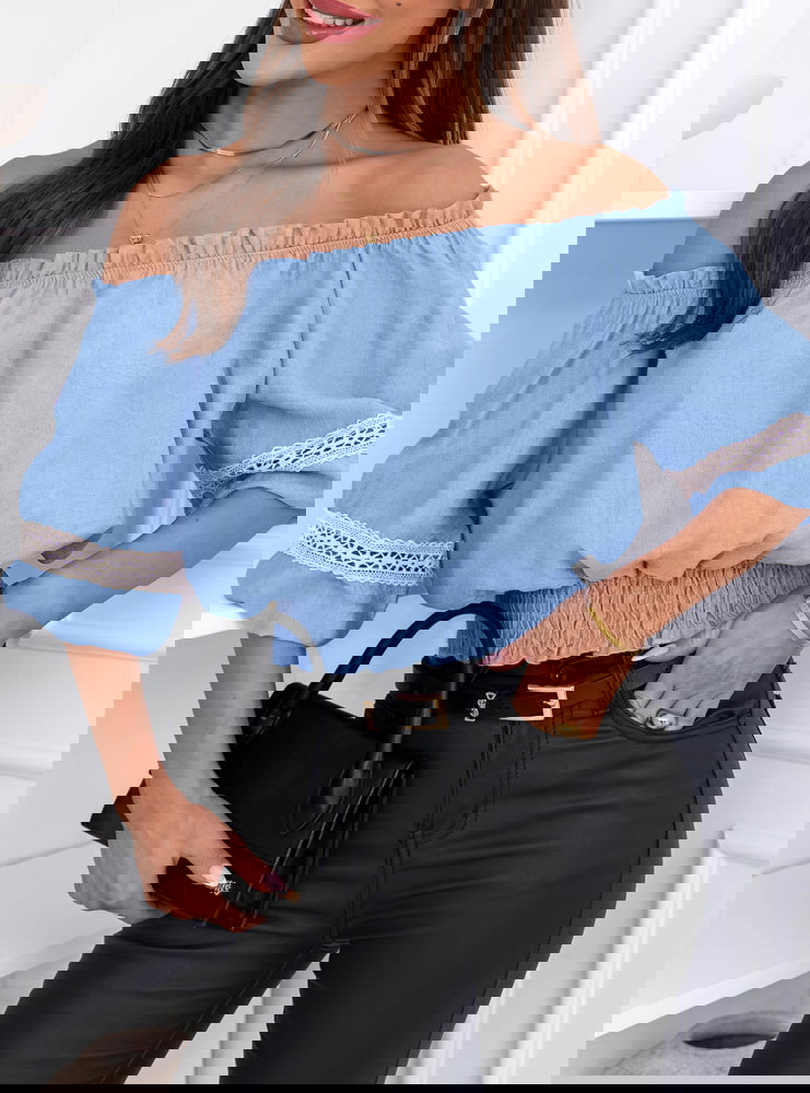 Błękitna bluzka typu hiszpanka Lawonaa