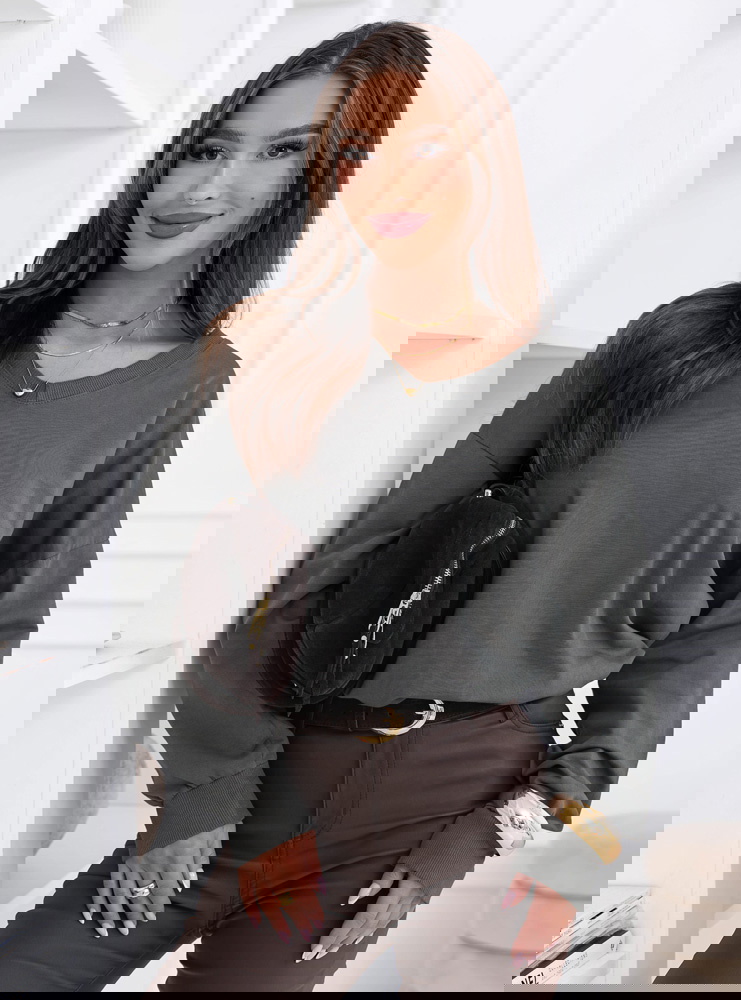 Grafitowa bluza oversize z dekoltem w...