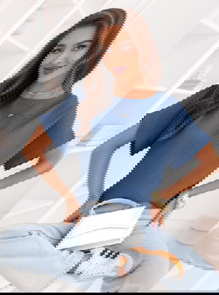 Bluzka z krótkim rękawem Kandace - jeans