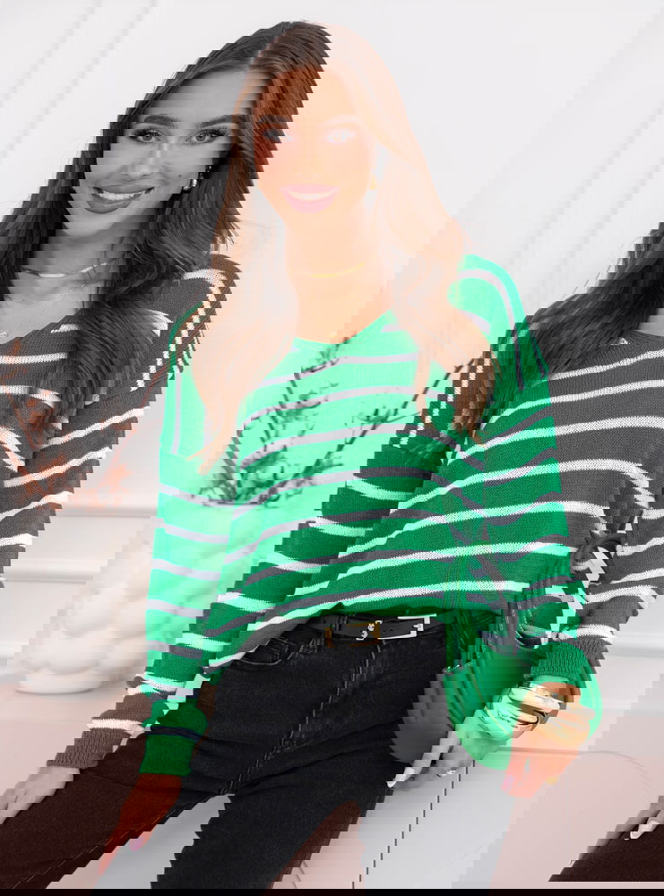 Sweter w paski Mahane - butelkowa zieleń