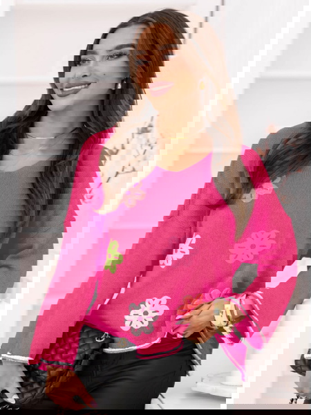 Różowy sweter z ozdobnymi... 2