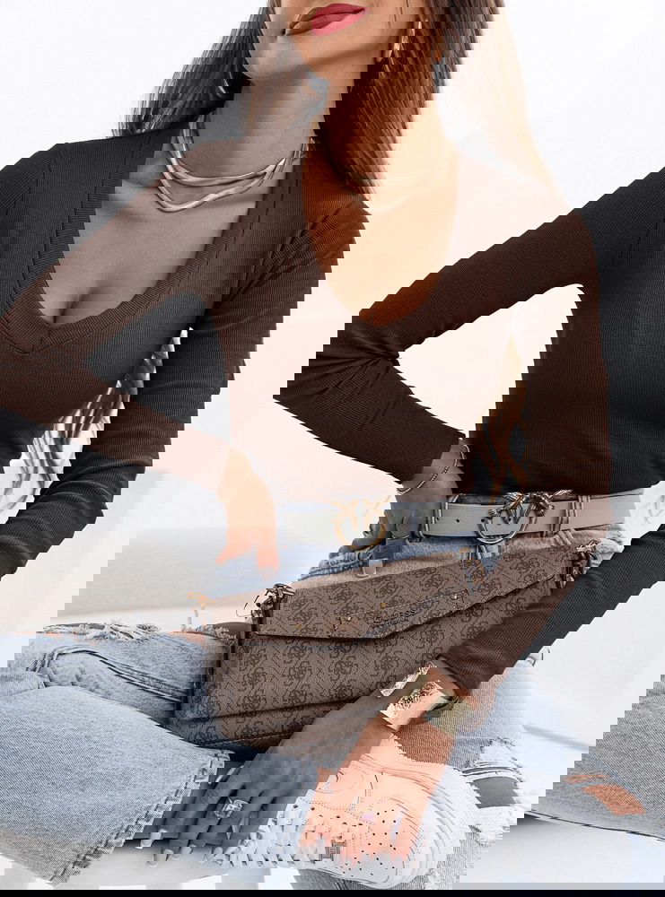 Czekoladowa prążkowana bluzka z...