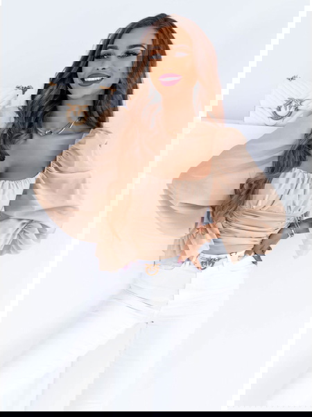 Beżowa szyfonowa bluzka... 2