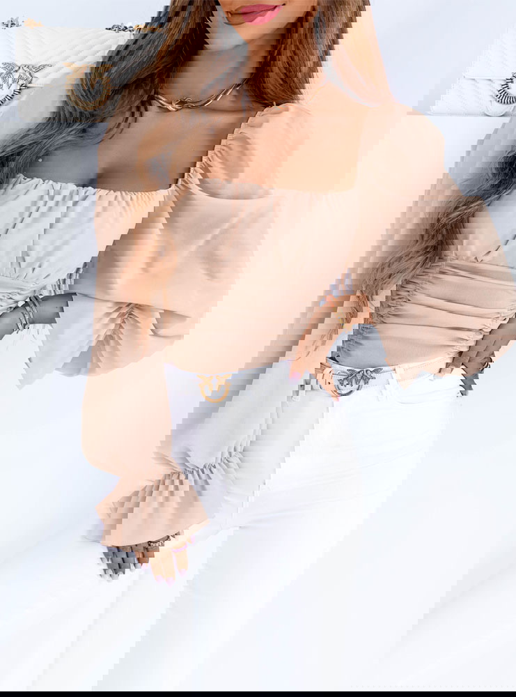 Beżowa szyfonowa bluzka typu...